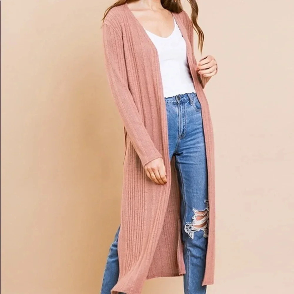 NWT Umgee boutique cardigan duster open front sweater dusty rose pink layer